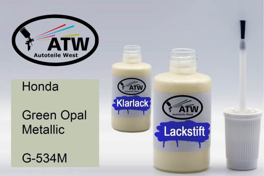 Honda, Green Opal Metallic, G-534M: 20ml Lackstift + 20ml Klarlack - Set, von ATW Autoteile West.